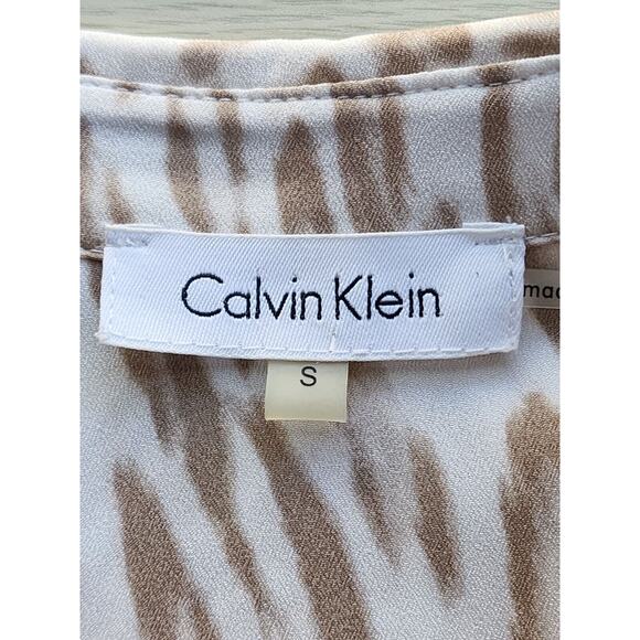 TOP/BLOUSE-CALVIN KLEIN-Gold-Cream-Front Diagonal Gold Zipper-Sleeve Roll Tab-SM - Picture 5 of 12